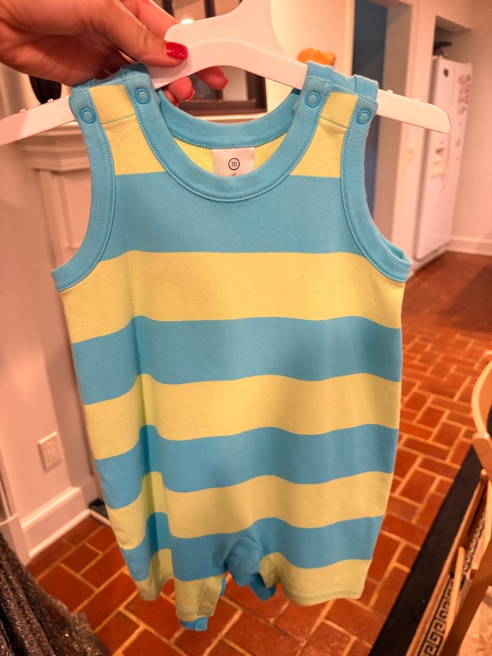 Hanna Andersson Blue and Yellow Striped Sleeveless One-Piece Bodysuit